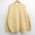 L★古着 長袖 セーター メンズ 90年代 90s 手織り コットン クルーネック USA製 黄 イエロー 25nov04 中古 ニット トップス