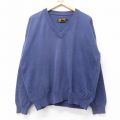 XL★古着 エディーバウアー 長袖 セーター メンズ 90年代 90s コットン Vネック イギリス製 紺 ネイビー 25nov05 中古 ニット トップス