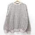 【20%OFF】L★古着 長袖 セーター メンズ 90年代 90s クルーネック イタリア製 ベージュ他 カーキ チェック 25nov05 中古 ニット トップス