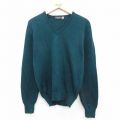 M★古着 長袖 セーター メンズ 90年代 90s アクリル Vネック USA製 濃緑 グリーン 霜降り 25nov05 中古 ニット トップス
