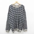 XL★古着 長袖 セーター メンズ 00年代 00s 大きいサイズ クルーネック 紺他 ネイビー チェック 25nov05 中古 ニット トップス