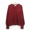 L★古着 IZOD 長袖 セーター メンズ 90年代 90s ワンポイントロゴ Vネック USA製 エンジ 25nov12