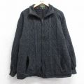 M★古着 長袖 フルジップ ケーブル ニット カーディガン メンズ 00年代 00s 襟フリース ウール 濃グレー【spe】 25nov14