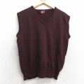 S★古着 ニット ベスト メンズ 80年代 80s 無地 アクリル Vネック 茶 25nov14