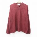 XL★古着 長袖 セーター メンズ 90年代 90s 大きいサイズ ヘンリーネック USA製 エンジ系 25nov14