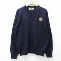 L★古着 長袖 セーター メンズ 90年代 90s デトロイト スクール Vネック USA製 濃紺 25nov14