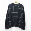 XL★古着 HAGGAR 長袖 セーター メンズ 大きいサイズ コットン クルーネック 黒他 チェック 25nov14