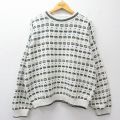 XL★古着 長袖 セーター メンズ 90年代 90s 総柄 手織り コットン クルーネック USA製 白他【spe】 25nov14
