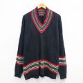 XL★古着 ペリーエリス 長袖 ケーブル チルデン セーター メンズ 00年代 00s 大きいサイズ Vネック 濃紺他 25nov15