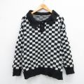 XL★古着 長袖 セーター メンズ 襟付き ウール 黒他 25nov15