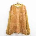XL★古着 ウィルソン 長袖 セーター メンズ パッチワーク レザー使用 ロング丈 クルーネック ベージュ系 25nov18