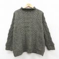 L★古着 長袖 アラン フィッシャーマン ケーブル セーター メンズ 90年代 90s ウール モックネック ハイネック アイルランド製 濃緑 25nov18