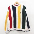 L★古着 ラルフローレン チャップス 長袖 ブランド セーター メンズ 90年代 90s ワンポイントロゴ ヘリンボーン 手織り コットン クルーネック 白他 ストライプ【spe】 25nov18