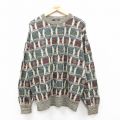 XL★古着 長袖 セーター メンズ 90年代 90s クルーネック USA製 ベージュ他 25nov18