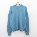 XL★古着 ブルックスブラザーズ 長袖 ブランド ケーブル セーター メンズ 90年代 90s メリノウール クルーネック イタリア製 薄紺 25nov19