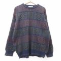 XL★古着 長袖 セーター メンズ 90年代 90s クルーネック イタリア製 紺他 25nov21