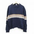 XL★古着 長袖 セーター メンズ 00年代 00s クルーネック 紺他 25nov28