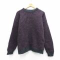 L★古着 長袖 セーター メンズ シェットランドウール クルーネック エンジ他 25nov27