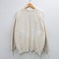 XL★古着 長袖 ケーブル セーター メンズ 90年代 90s 手織り コットン クルーネック USA製 生成り 25nov27