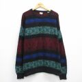 XL★古着 長袖 ノルディック セーター メンズ 90年代 90s 雪柄 大きいサイズ クルーネック イタリア製 黒他【spe】 25dec04