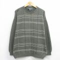 XL★古着 長袖 セーター メンズ 00年代 00s 大きいサイズ クルーネック USA製 濃緑他 チェック 25dec04