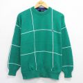 L★古着 ノーティカ 長袖 ブランド セーター メンズ 90年代 90s ワンポイントロゴ コットン クルーネック 緑他 チェック 25nov29