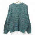 L★古着 長袖 セーター メンズ 90年代 90s コットン クルーネック USA製 緑他 25nov29