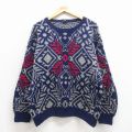 M★古着 GANT 長袖 ノルディック セーター メンズ 90年代 90s 雪柄 手織り ウール クルーネック 紺他 25nov29