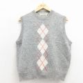 M★古着 エルエルビーン ニット ベスト メンズ 90年代 90s アーガイル ウール クルーネック グレー 25dec01