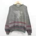 L★古着 長袖 セーター メンズ 90年代 90s 鳥 クルーネック USA製 グレー他 25dec01