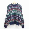 L★古着 シアーズ 長袖 セーター メンズ 90年代 90s フェアアイル アクリル クルーネック 紺他【spe】 25dec01
