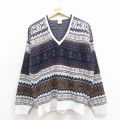 L★古着 長袖 セーター メンズ 90年代 90s フェアアイル アクリル Vネック イングランド製 白他 25dec01