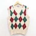 S★古着 ニット ベスト メンズ 80年代 80s アーガイル ウール Vネック 生成り 25dec01