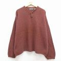 XL★古着 長袖 セーター メンズ 90年代 90s 手織り 大きいサイズ クルーネック USA製 エンジ 25dec02