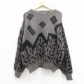 XL★古着 長袖 セーター メンズ 00年代 00s 大きいサイズ レザー使用 アクリル クルーネック グレー他 25dec02