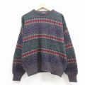 XL★古着 長袖 セーター メンズ 90年代 90s フェアアイル コットン クルーネック USA製 グレー他 25dec02