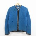 S★古着 長袖 ビンテージ フルジップ ニット カーディガン メンズ 70年代 70s ウール 青 25dec02