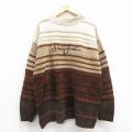 XL★古着 ショーンジョン 長袖 セーター メンズ ビッグロゴ 刺繍 大きいサイズ アクリル ベージュ他 ボーダー【spe】 25dec02
