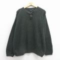 XL★古着 長袖 セーター メンズ 90年代 90s 無地 ヘンリーネック USA製 濃緑 25dec02