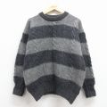 L★古着 長袖 ケーブル セーター メンズ 90年代 90s ウール クルーネック アイルランド製 グレー他 ボーダー 25dec02