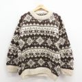 L★古着 長袖 セーター メンズ フェアアイル ウール クルーネック 生成り 25dec02