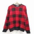 M★古着 アメリカンイーグル 長袖 セーター メンズ 90年代 90s クルーネック USA製 赤他 チェック 25dec02