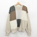 XL★古着 オービス 長袖 ケーブル セーター メンズ 00年代 00s 大きいサイズ コットン クルーネック 薄ベージュ他 25dec04