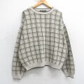XL★古着 長袖 セーター メンズ 90年代 90s クルーネック USA製 ベージュ他 チェック 25dec05