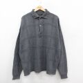 XL★古着 長袖 セーター メンズ 90年代 90s 襟付き 大きいサイズ コットン USA製 グレー チェック 25dec05