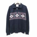 L★古着 WEATHERPROOF 長袖 ハーフジップ ノルディック セーター メンズ 雪柄 コットン 紺他 25dec05