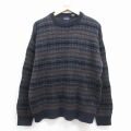 L★古着 ピューリタン 長袖 セーター メンズ 00年代 00s クルーネック 紺他 チェック 25dec05