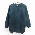 M★古着 長袖 ケーブル セーター メンズ 90年代 90s ウール スコットランド製 緑 25dec11