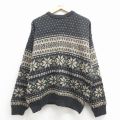 L★古着 長袖 ノルディック セーター メンズ 90年代 90s 雪柄 バーズアイ クルーネック USA製 黒他【spe】 25dec11