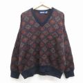 XL★古着 ランズエンド 長袖 セーター メンズ 90年代 90s 総柄 Vネック イタリア製 茶他【spe】 25dec11